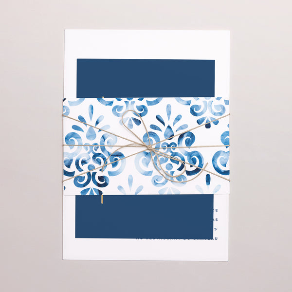 Faire-part Mariage 3 cartes, ruban Azulejos photo