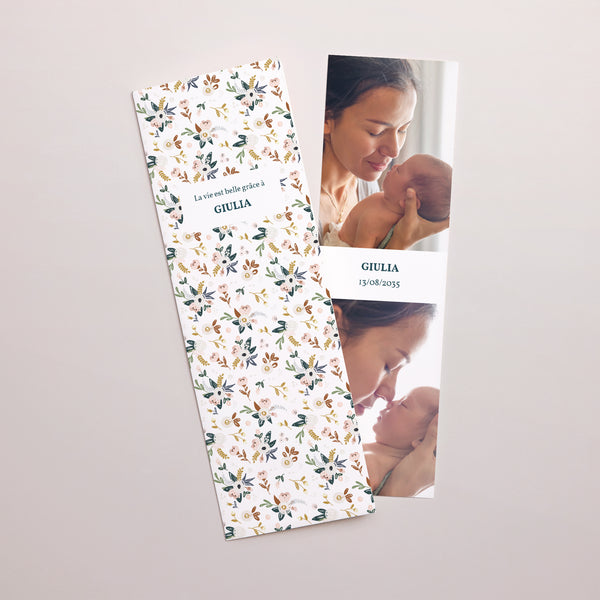 Faire-part Naissance Marque-page photo Mille Fleurs photo