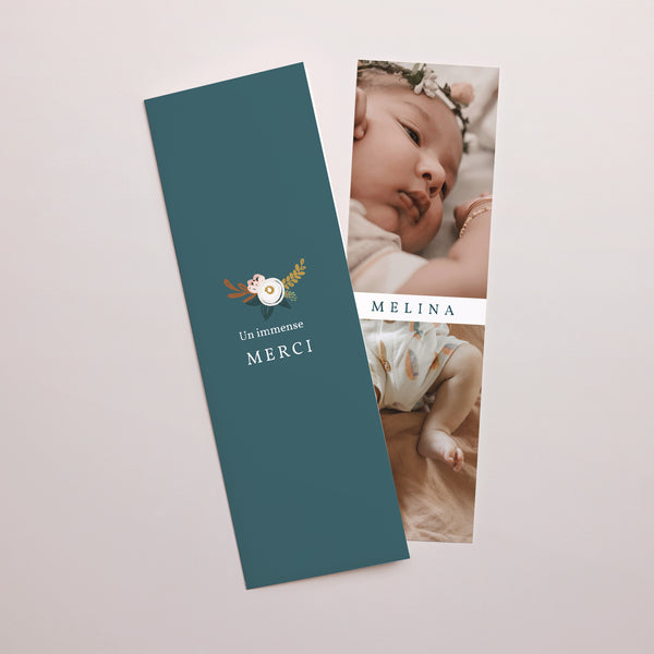 Remerciements Naissance Marque-page photo Mille Fleurs photo