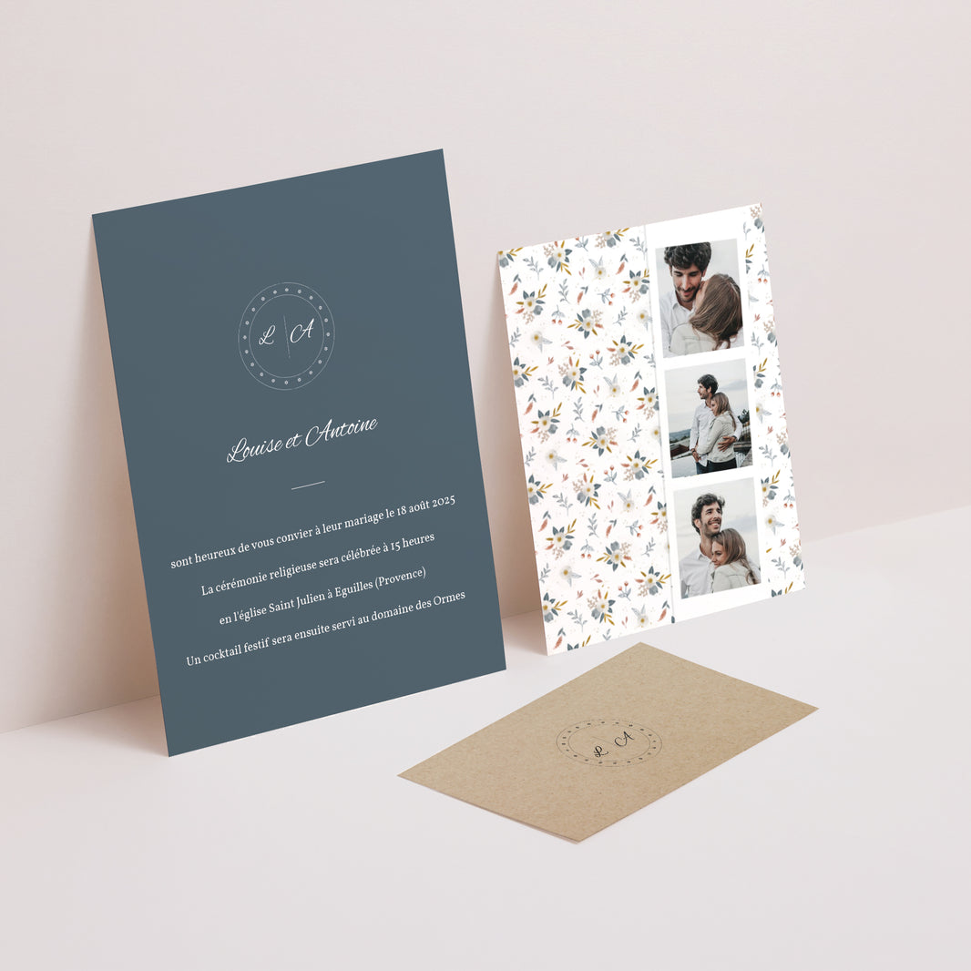 Faire-part Mariage 3 cartes, ruban Milleflori photo N° 2