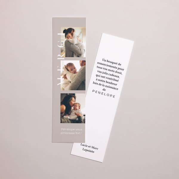 Remerciements Naissance Marque-page Trio merci photo