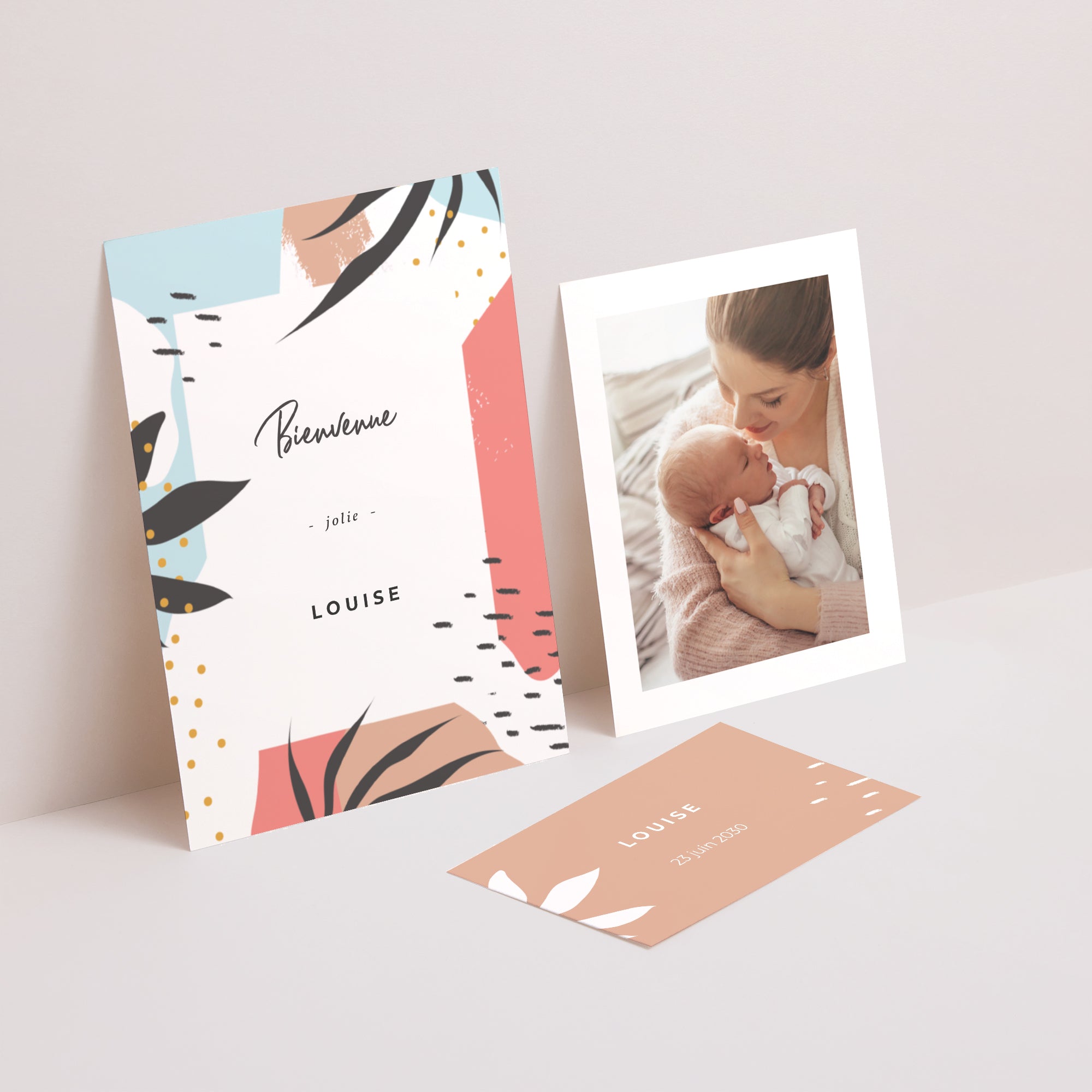 Faire-part Naissance 3 cartes, ruban Esprit Artsy photo N° 2