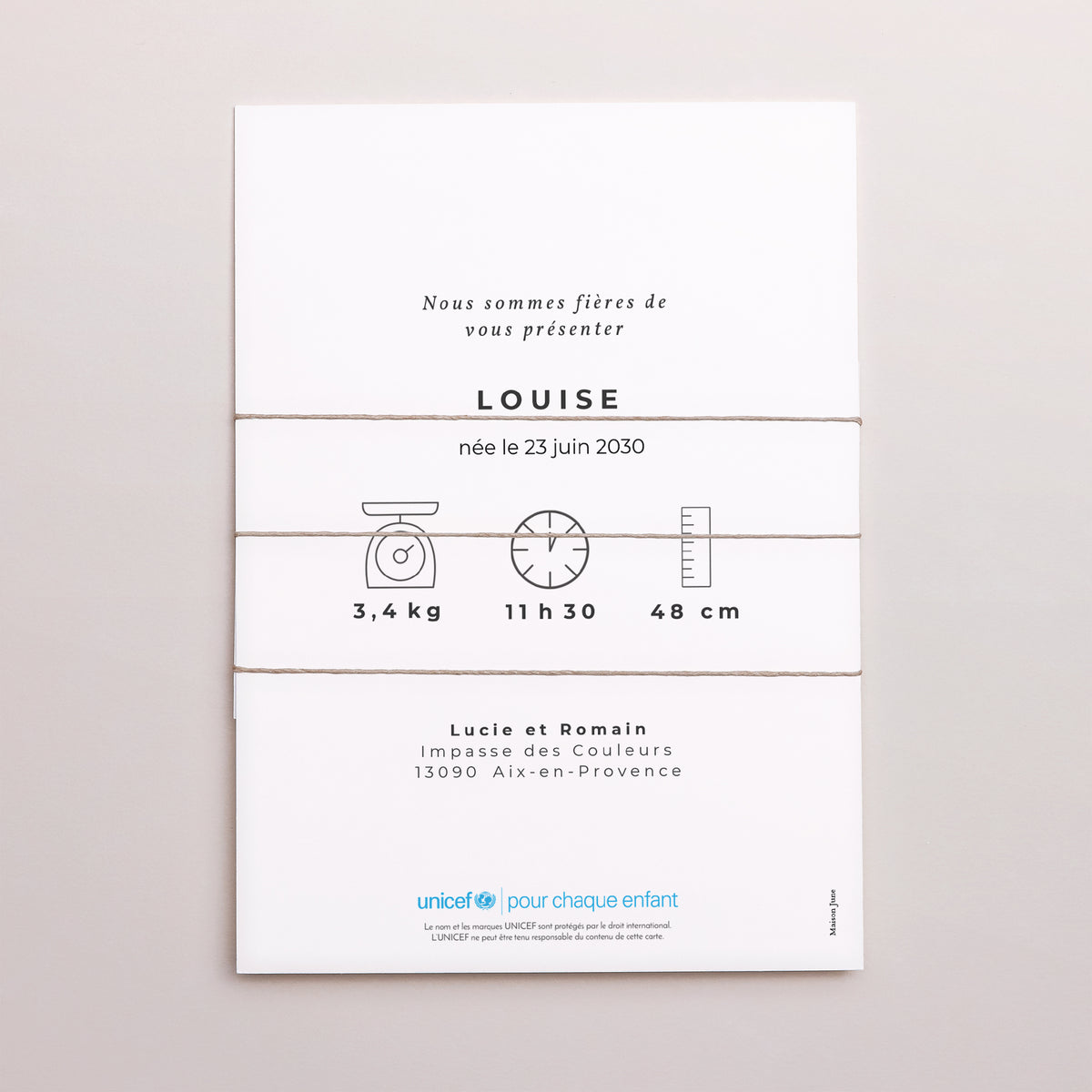 Faire-part Naissance 3 cartes, ruban Esprit Artsy photo N° 4