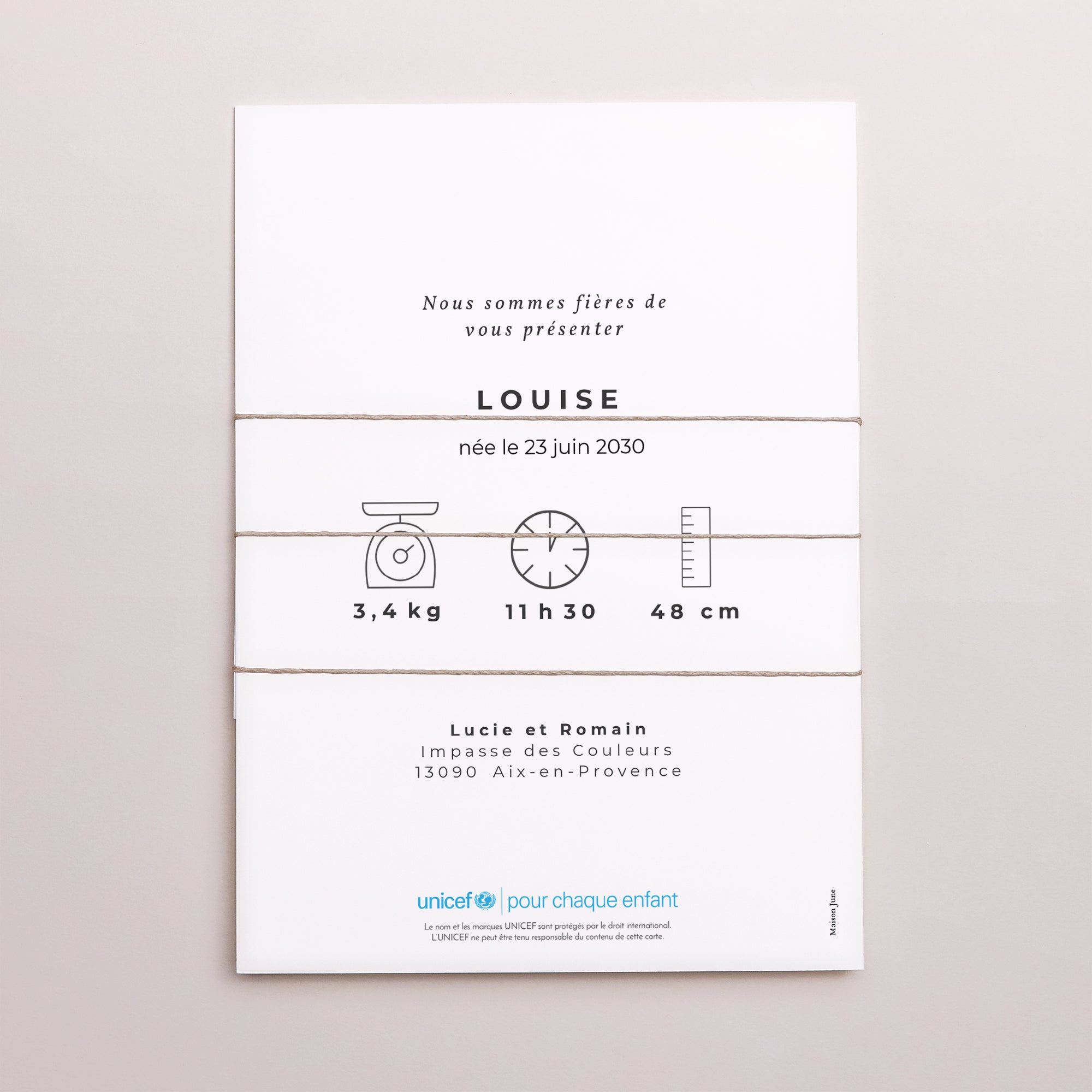 Faire-part Naissance 3 cartes, ruban Esprit Artsy photo N° 4