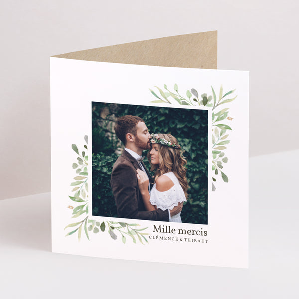 Remerciements Mariage Carré double volet Cadre Feuillage photo
