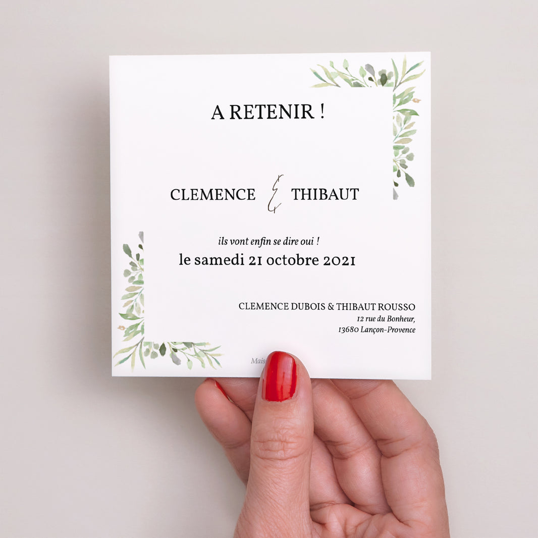 Invitations Mariage Carré Cadre Feuillage photo N° 2