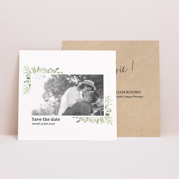 Save the date Mariage Carré Cadre Feuillage photo