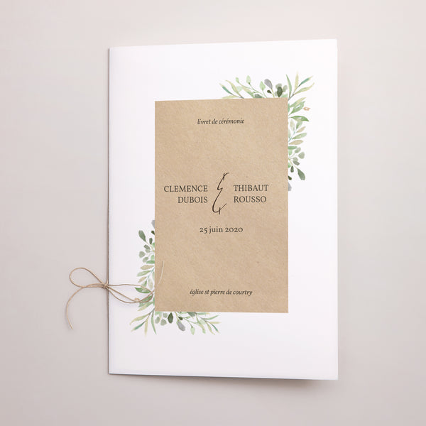 Livret de messe Mariage Double volet Cadre Feuillage photo