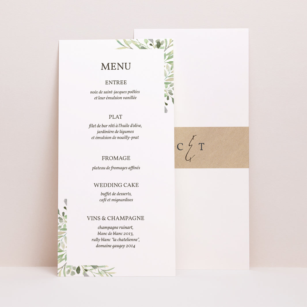 Menu Mariage Panoramique portrait Cadre Feuillage photo N° 1