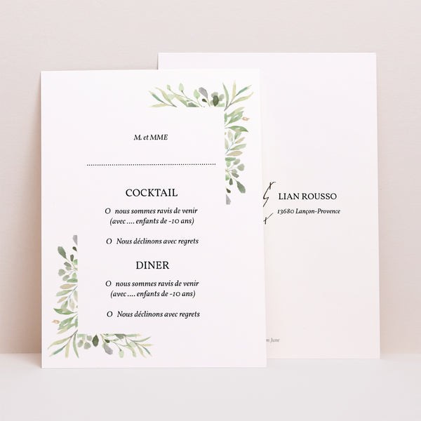 Carton réponse Mariage Portrait Cadre Feuillage photo