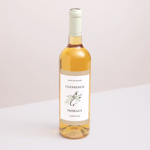 Etiquette bouteille Mariage Portrait Cadre Feuillage photo