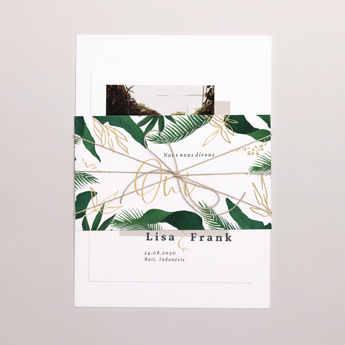 Faire-part Mariage 3 cartes, ruban Jardin Tropical photo