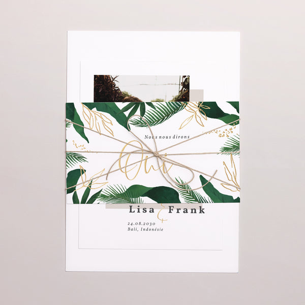 Faire-part Mariage 3 cartes, ruban Jardin Tropical photo