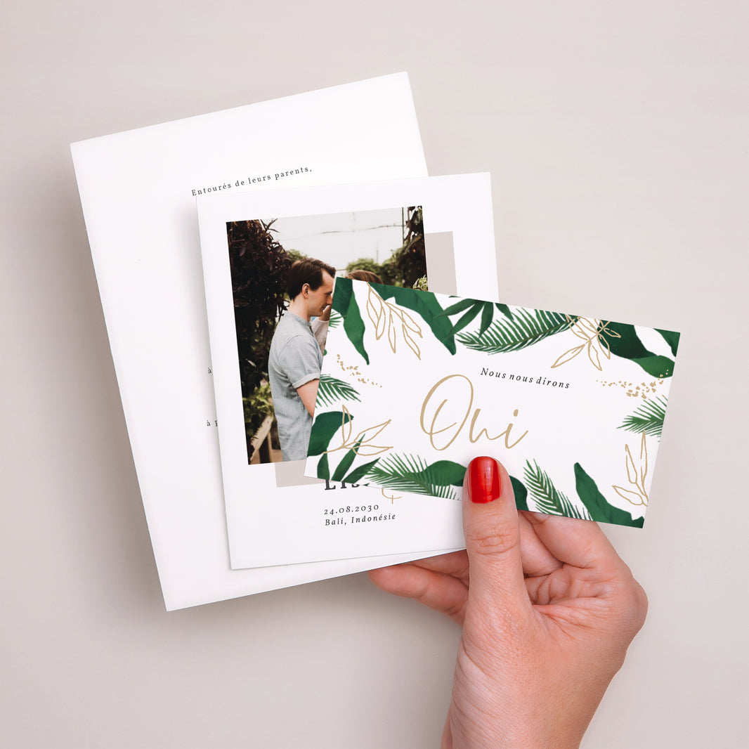 Faire-part Mariage 3 cartes, ruban Jardin Tropical photo N° 3