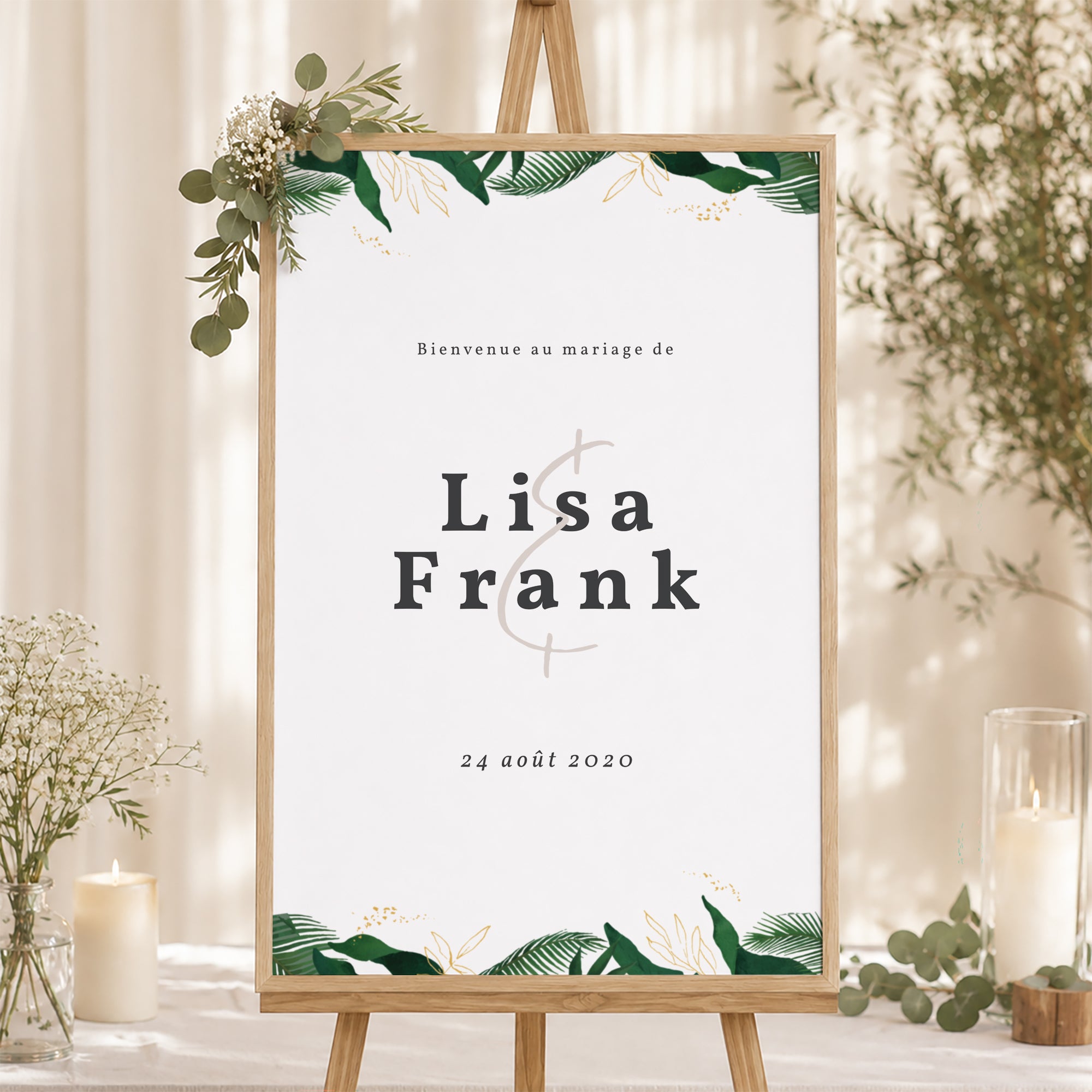 Panneau bienvenue Mariage Portrait 60 x 90 cm Jardin Tropical photo N° 1