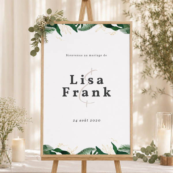 Panneau bienvenue Mariage Portrait 60 x 90 cm Jardin Tropical photo