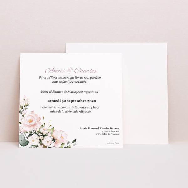 Invitations Mariage Carré Romantique Kraft photo