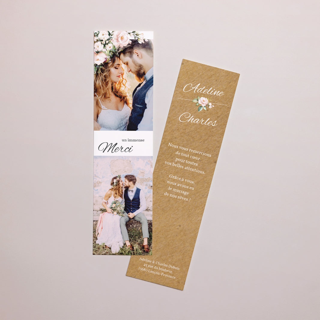 Carte Mariage Marque-page Romantique Kraft photo N° 1