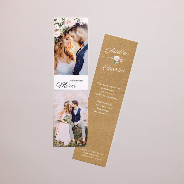 Carte Mariage Marque-page Romantique Kraft photo