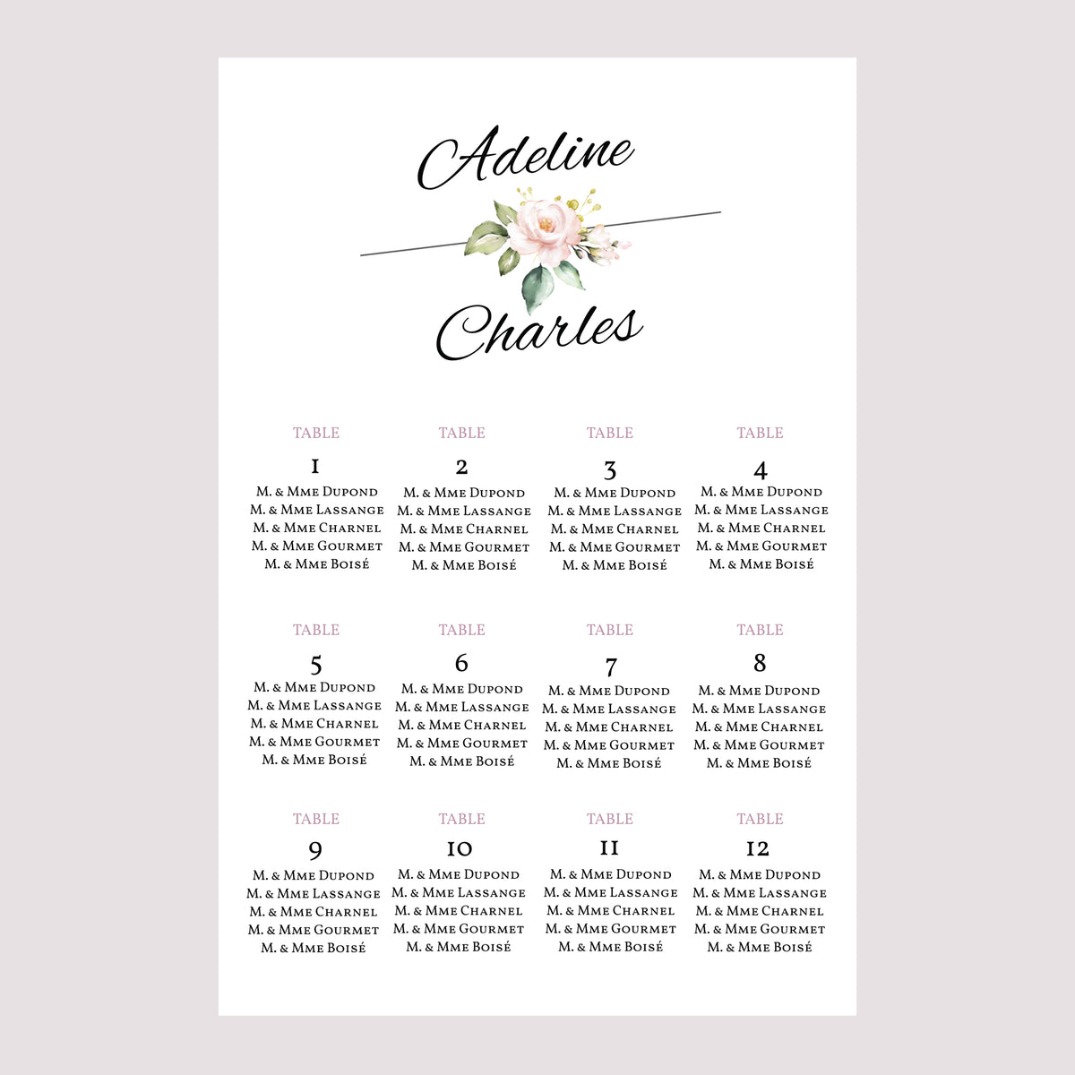 Plan de table Mariage Portrait Romantique Kraft photo N° 2