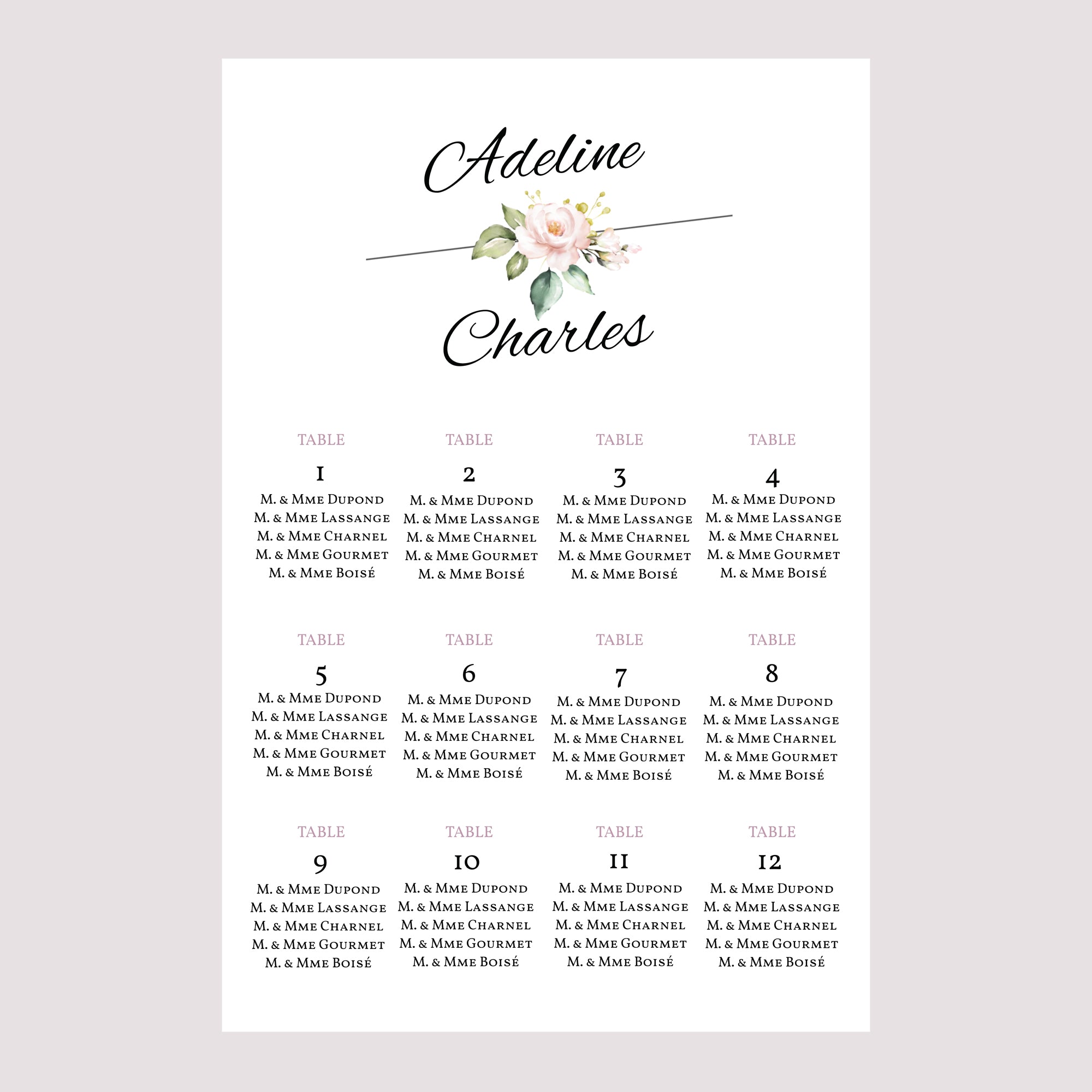 Plan de table Mariage Portrait Romantique Kraft photo N° 2