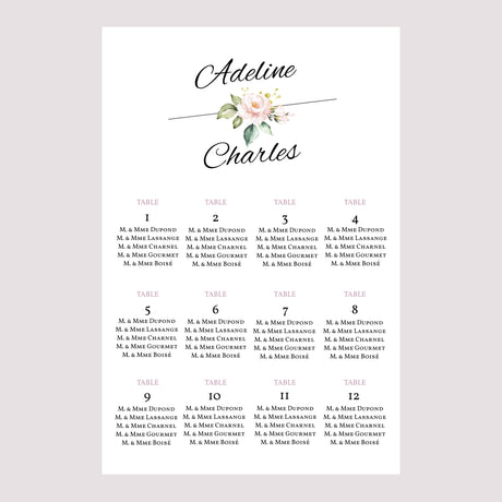 Plan de table Mariage Portrait Romantique Kraft