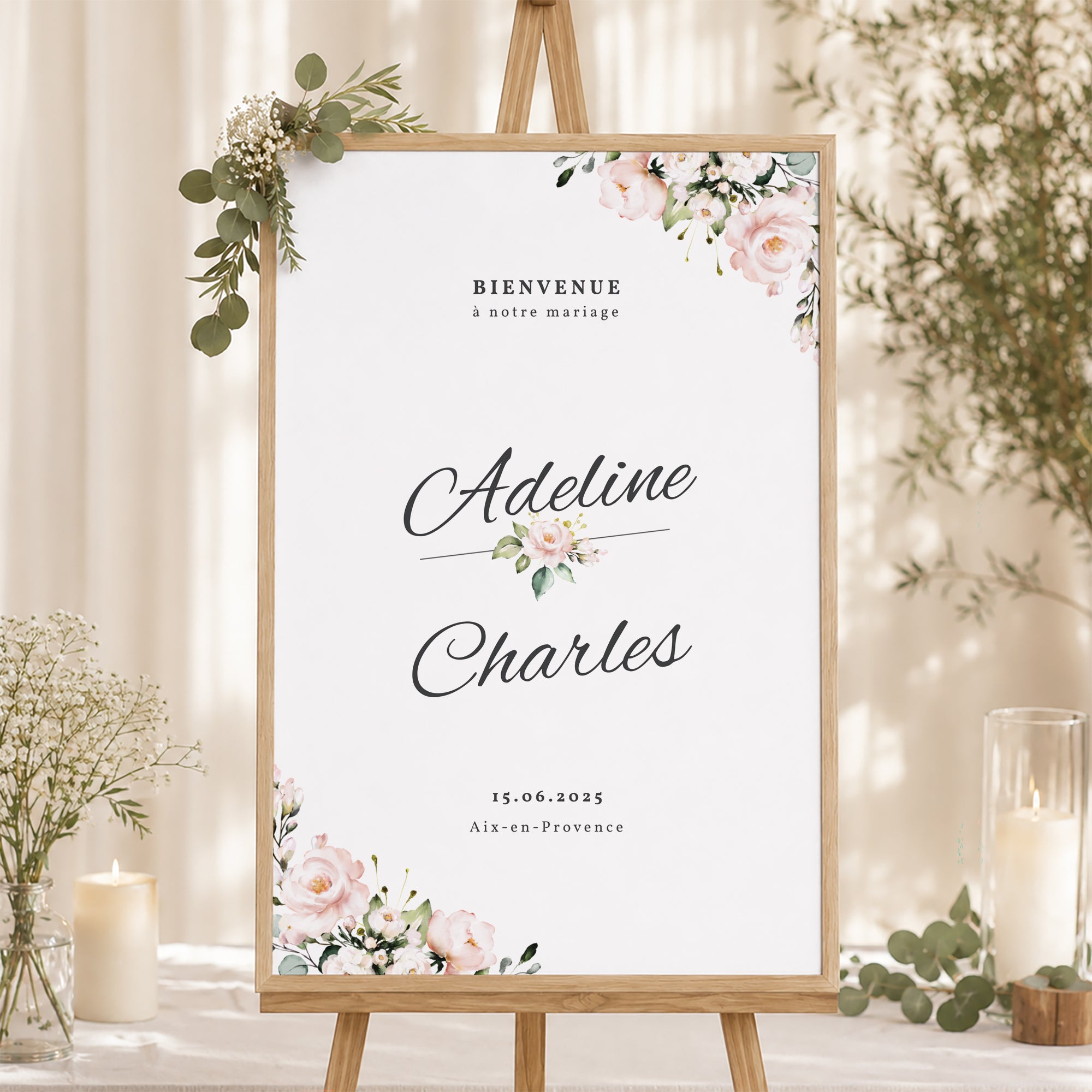 Panneau bienvenue Mariage Portrait 60 x 90 cm Romantique Kraft photo N° 1