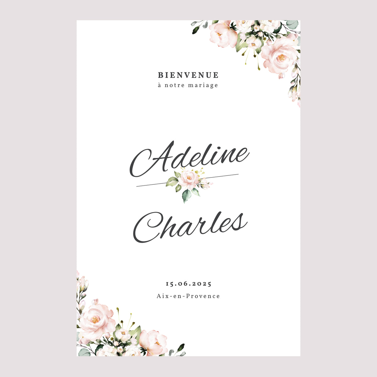 Panneau bienvenue Mariage Portrait 60 x 90 cm Romantique Kraft photo N° 2