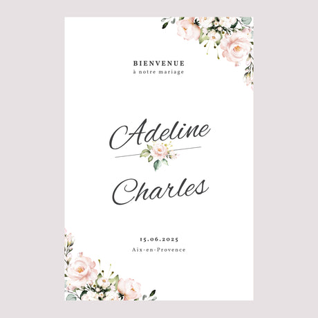Panneau bienvenue Mariage Portrait 60 x 90 cm Romantique Kraft