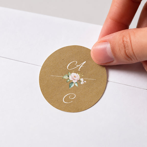 Sticker Mariage Rond Romantique Kraft photo