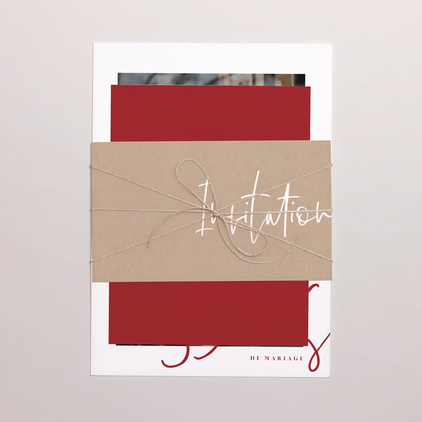 Invitations Anniversaire de mariage 3 cartes, ruban Noces Rubis photo