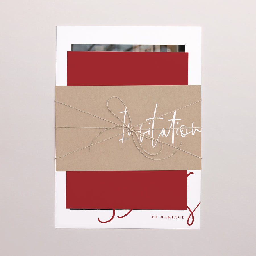 Invitations Anniversaire de mariage 3 cartes, ruban Noces Rubis photo