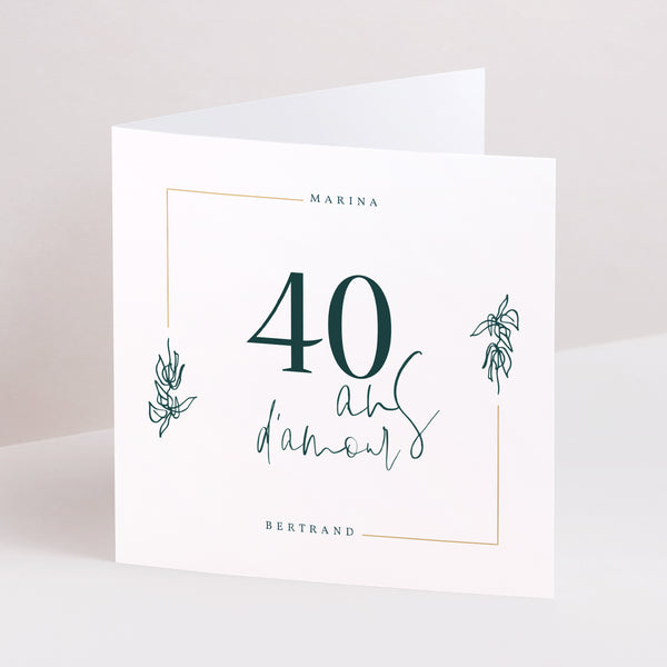 Invitations Anniversaire de mariage Carré double volet 40 ans Émeraude photo