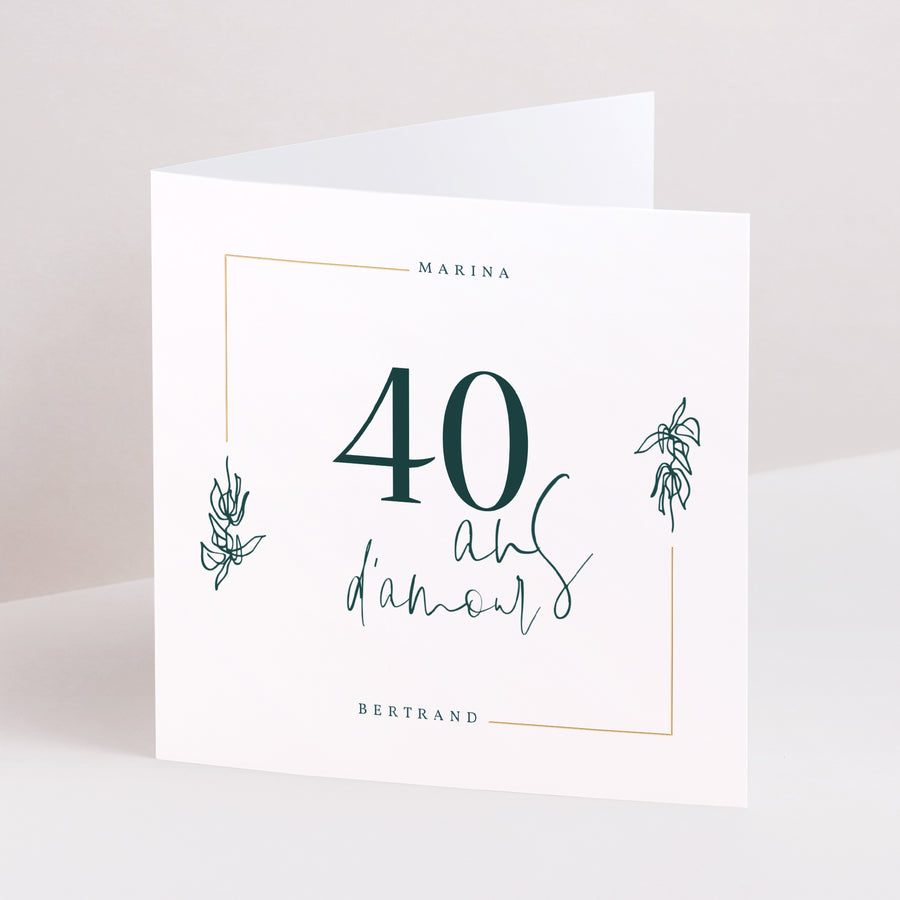 Invitations Anniversaire de mariage Carré double volet 40 ans Émeraude photo