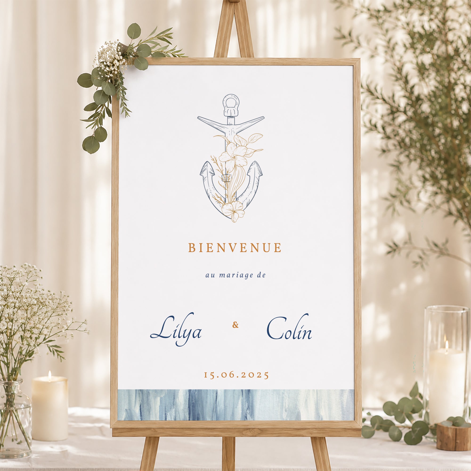 Panneau bienvenue Mariage Portrait 60 x 90 cm Côté Mer photo N° 1
