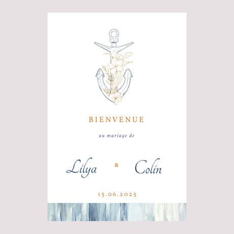 Panneau bienvenue Mariage Portrait 60 x 90 cm Côté Mer