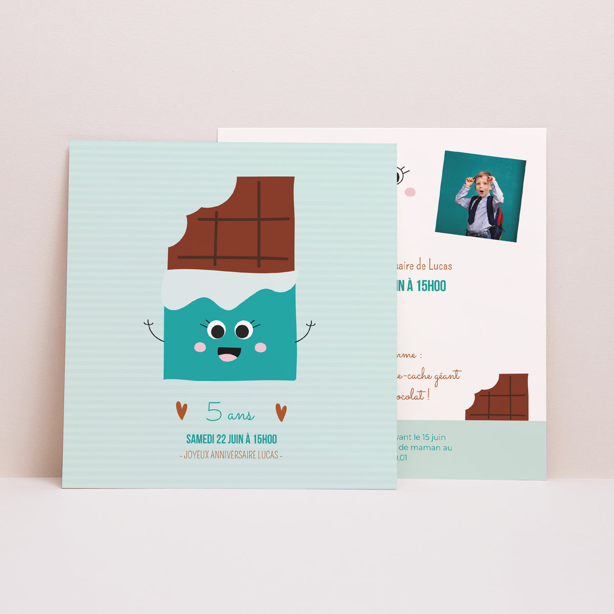 Invitations Anniversaire Enfant Carré Chocolat Show photo