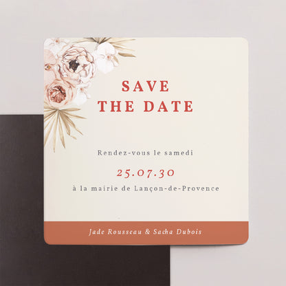 Save the date Mariage Lot de 9, magnétique Carré Bohème photo N° 1