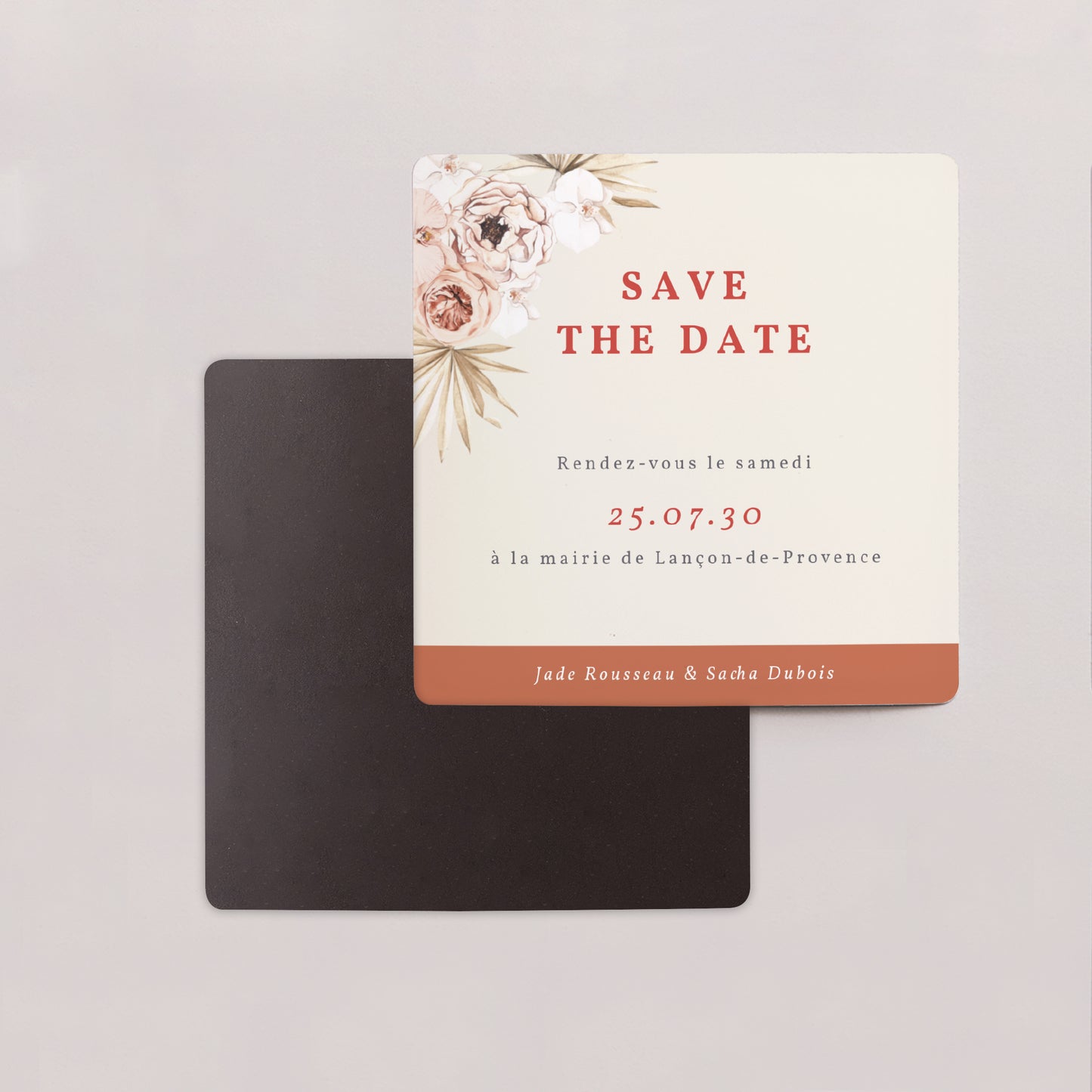 Save the date Mariage Lot de 9, magnétique Carré Bohème photo N° 2