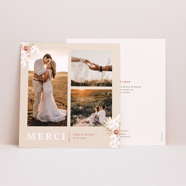 Remerciements Mariage Carré Carré Bohème photo
