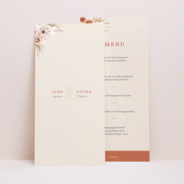 Menu Mariage Panoramique portrait Carré Bohème photo