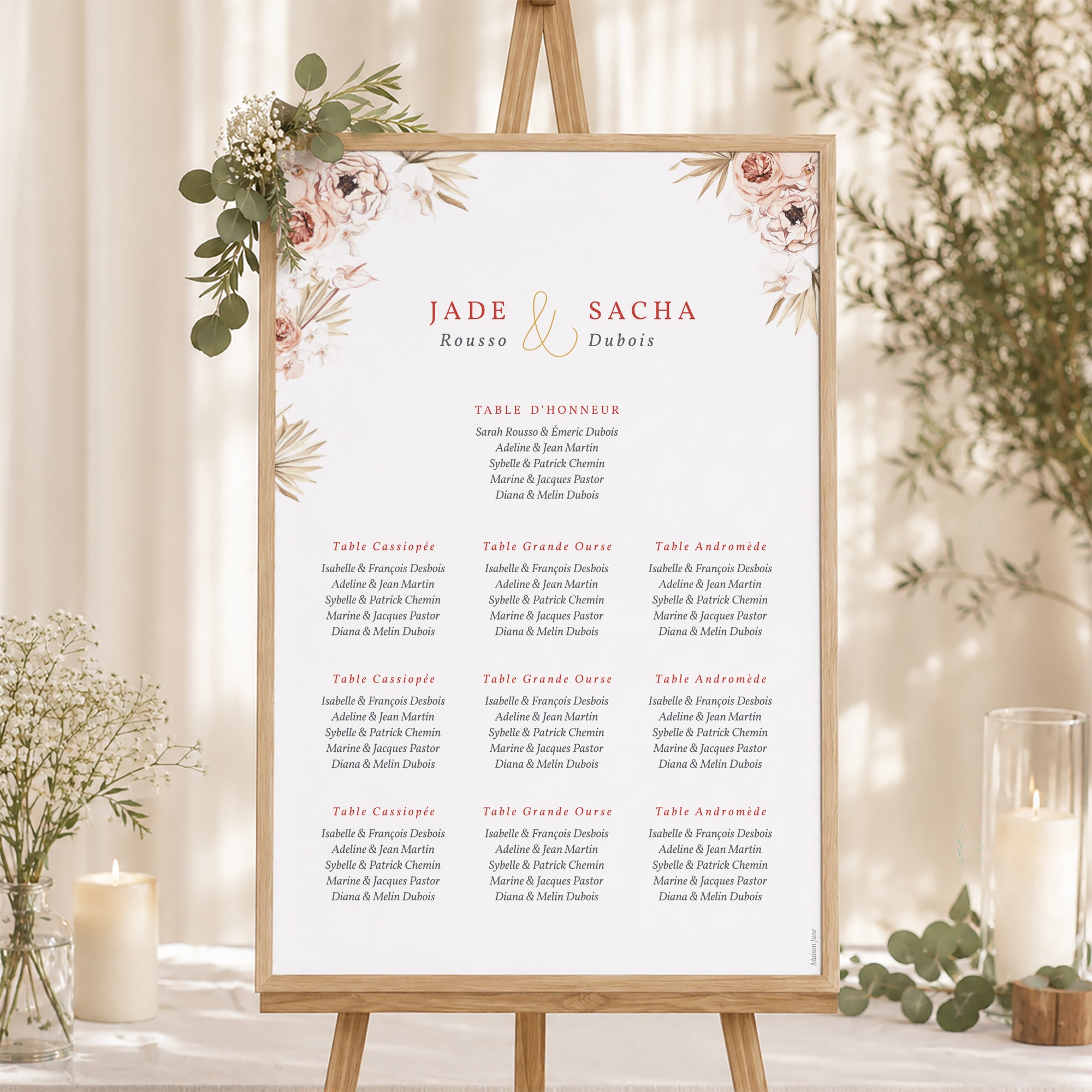 Plan de table Mariage Portrait Carré Bohème photo N° 1