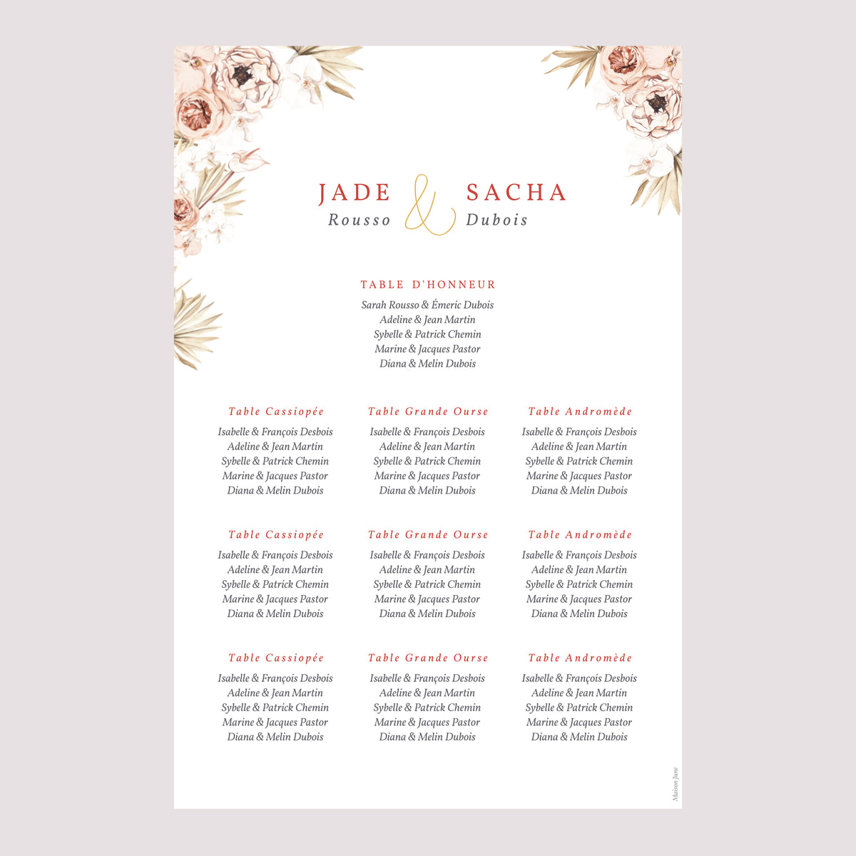 Plan de table Mariage Portrait Carré Bohème photo N° 2