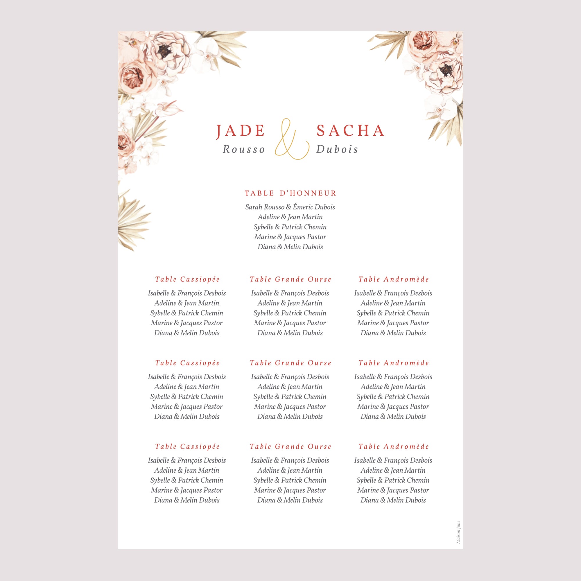 Plan de table Mariage Portrait Carré Bohème photo N° 2