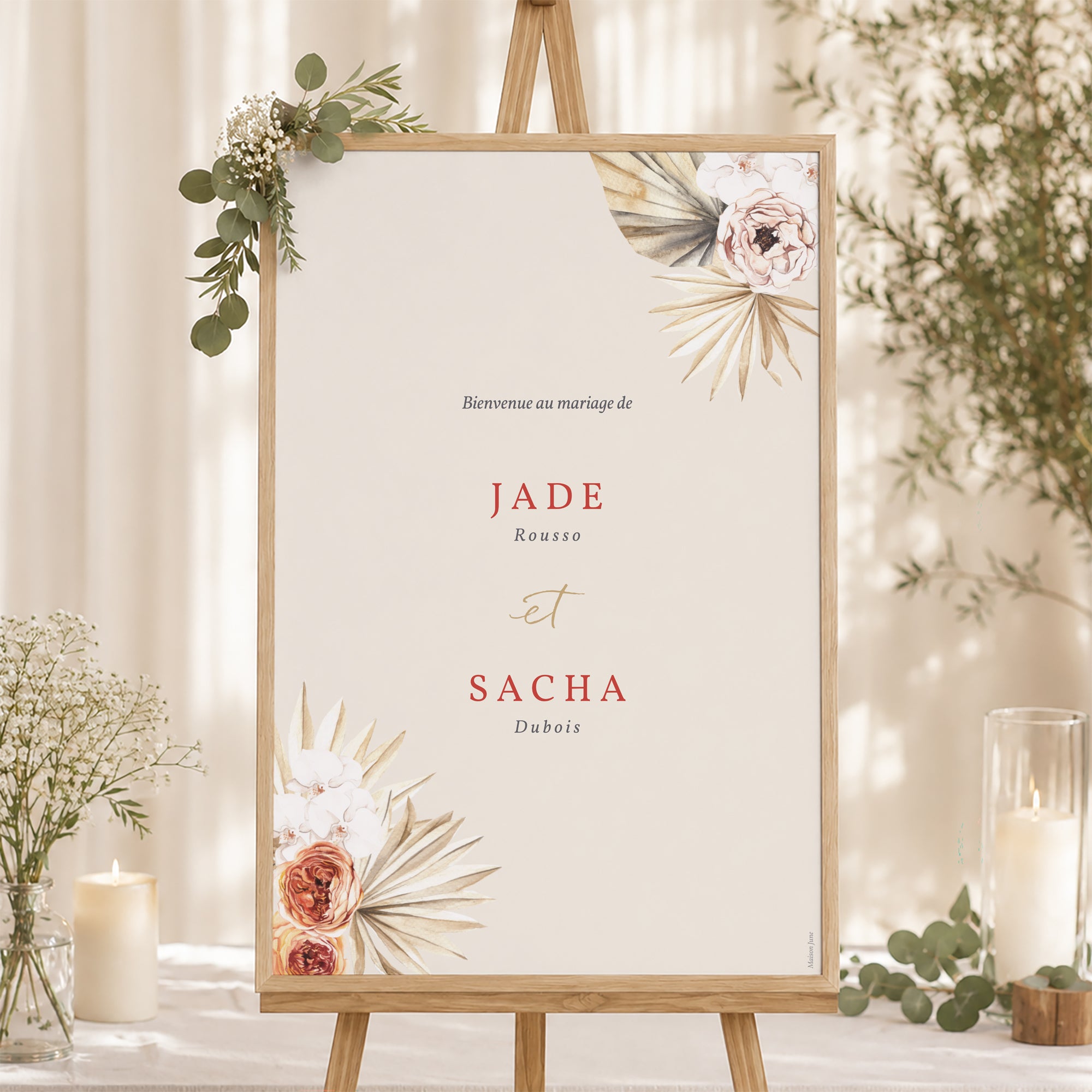 Panneau bienvenue Mariage Portrait 60 x 90 cm Carré Bohème photo N° 1