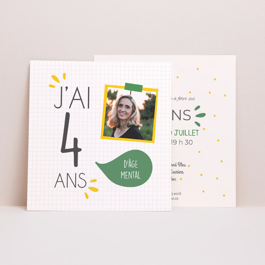 Invitations Anniversaire Adulte Carré J'ai 4 ans photo