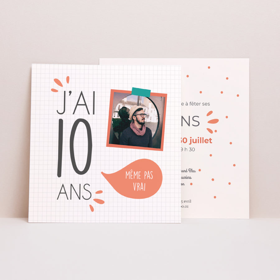 Invitations Anniversaire Adulte Carré J'ai 10 ans photo