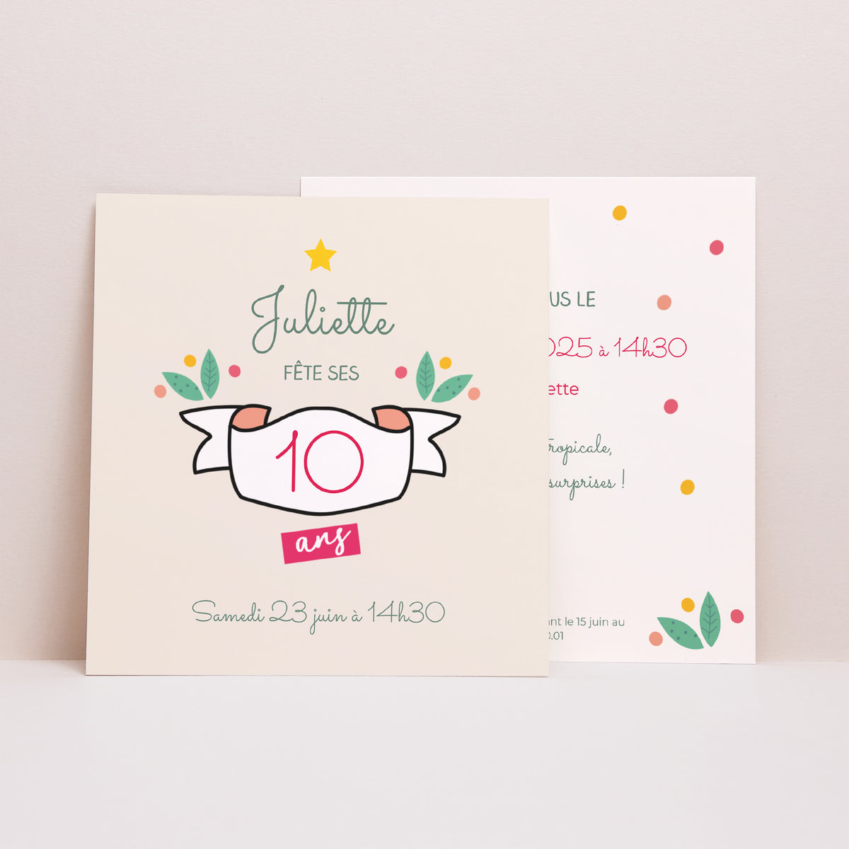 Invitations Anniversaire Enfant Carré Bandeau fleuri photo