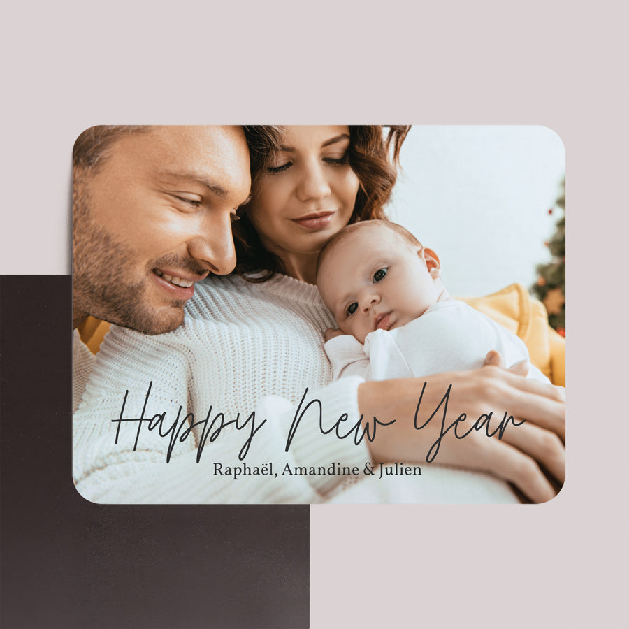 Carte de voeux Fin d'année Lot de 8, magnétique, paysage, rectangle coins arrondis Happy new Year II photo