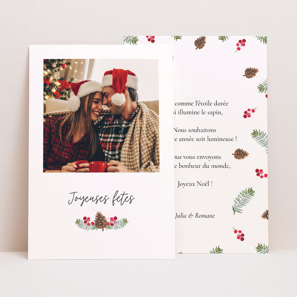 Carte de Noel Fin d'année Portrait Joyeuses fêtes photo et forêt photo